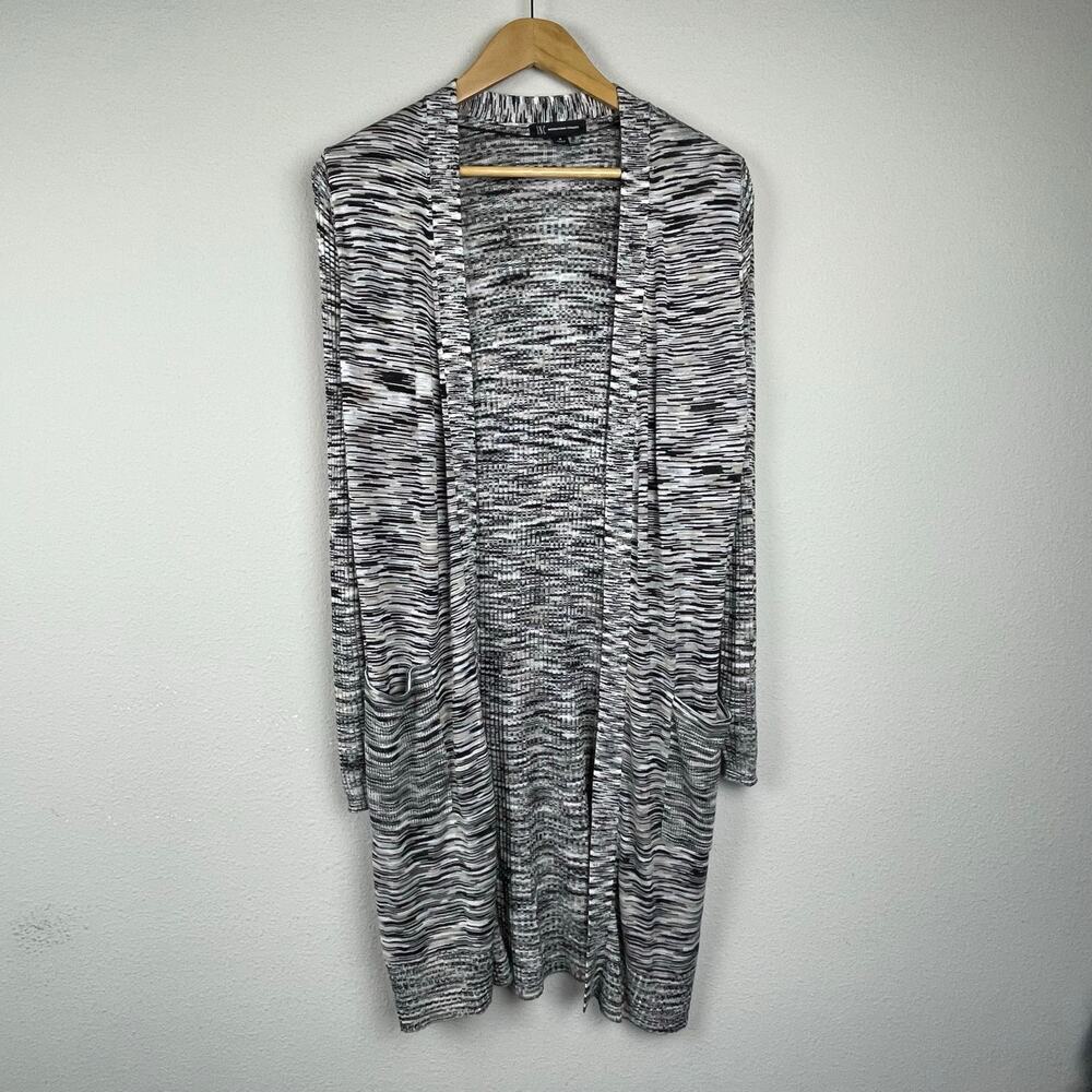 INC Intl Concepts Women's Black Tan Cardigan Duster M Open Front Boho